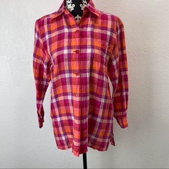 ESCADA Sport Linen Plaid Button Front Shirt - Picture 1 of 13